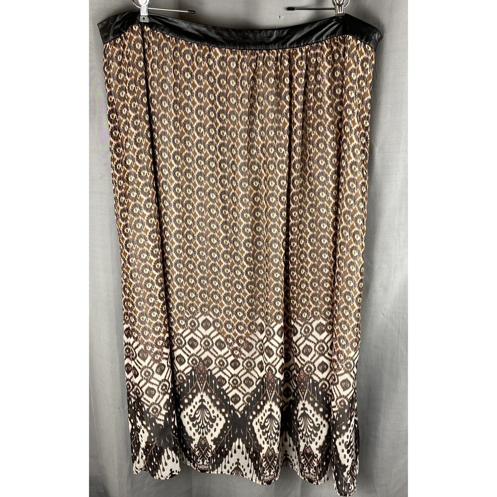 Cato Womens Plus Sz 24W Brown Circles Layered Skirt With Faux Leather Waistband